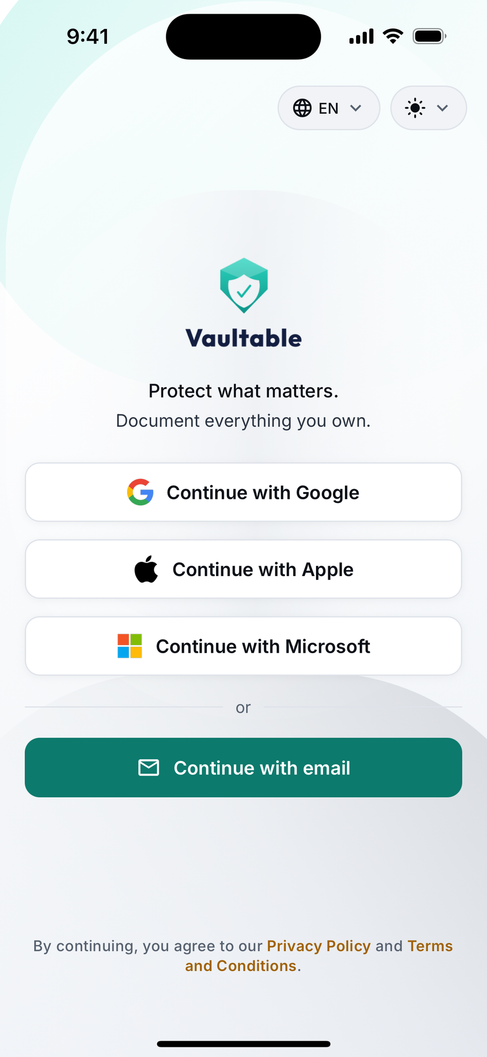 Sample data: the app's sign-in screen.