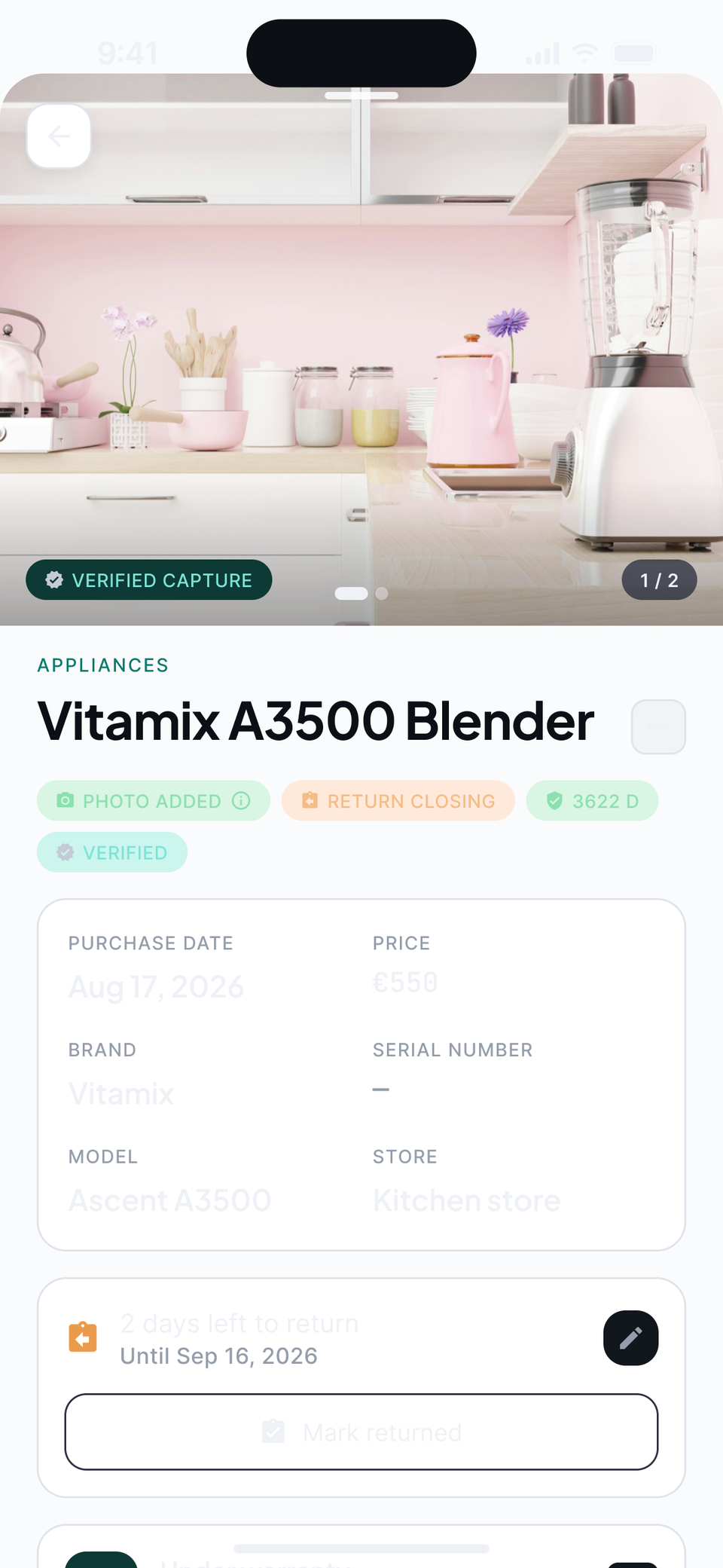 The app's property and item screens, sample data.