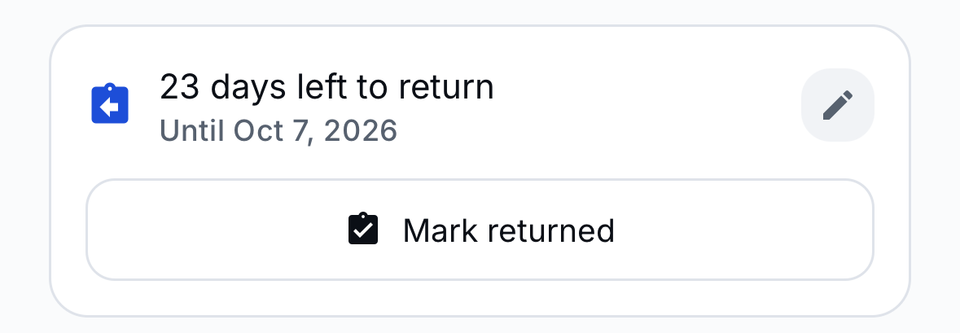 Sample data: an item counting down its return window.