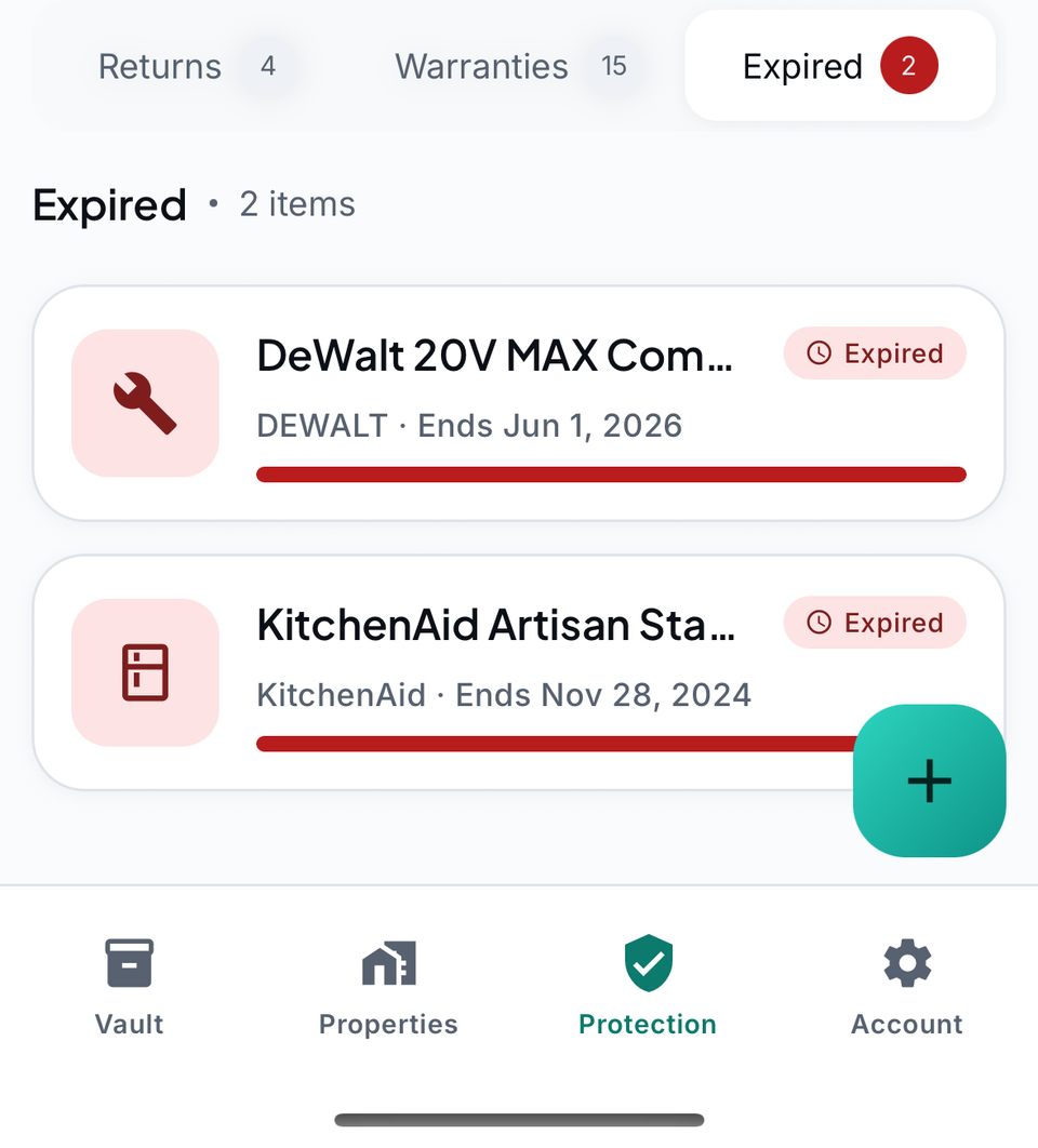 Voorbeeldgegevens: de lijst Verlopen in de app.