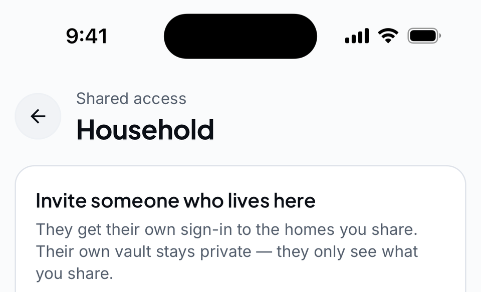 Voorbeeldgegevens: de uitnodigingskaart voor een woning in de app.